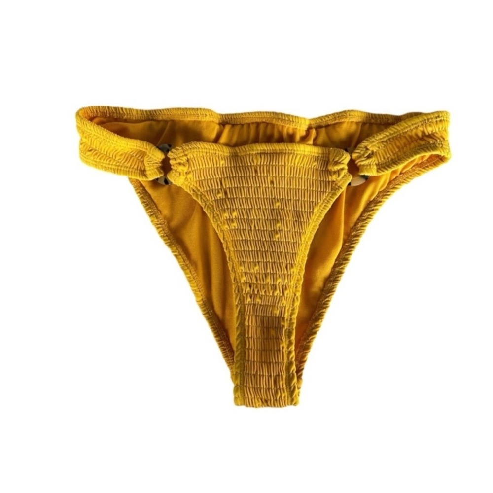 Cabana Del Sol Swim Bottoms Mustard Yellow Smocked Tortoiseshell Ring Bikini M